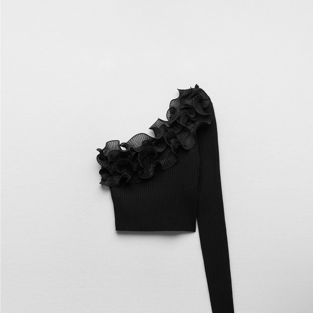 Zara Black Ruffled One-Shoulder Top